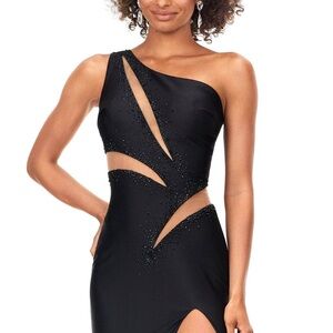 Ashley Lauren 11294 black slit prom dress